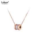 Lokaer 经典立方氧化锆圆形项链 罗马数字金色不锈钢女士吊坠首饰 N19023