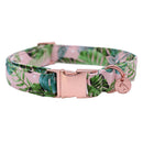 Green Leaf Dog Collar and Leash Set with Bow Tie Personal Custom Adjustable Pet Puppy 100% Cotton Dog Birthday Gift