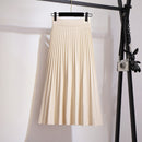 TIGENA Korean School Knit Midi Skirt Women Fashion 2021 Autumn Winter Casual Knee Length High Waist Pleated Skirt Female Green