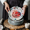 8 Inch Nordic Creative Cartoon Hand Painted Cat Plate Ceramic Tableware Under Glazed Dessert Dish Microwave Snack Steak Plate