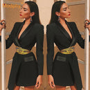 Winter new women slim coat blazer black long sleeve deep V-neck single buckle belt suit jacket Female 2021 fashion party coat