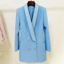 TOP QUALITY 2022 Newest Designer Blazer Jacket Women's Lion Buttons Double Breasted Satin Shawl Collar Long Brazer