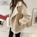 Women Winter Oversized Teddy Jacket Chic Faux Suede Fur Collar Coats Aviator Motorcycle Biker Jackets Female Lamb Wool Coat New