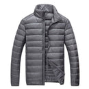Schinteon Men Ultra Light White Duck Down Jacket Thin Stand Collar Solid Color Simple Autumn Outwear
