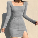 Rockmore Split Lace Sexy Mini Dress Women Transparent Long Sleeve Bodycon Square Collar Above Knee Dresses Party Dress Vedtidos