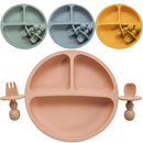 Fashion Solid Silicon Plate Set For Baby Kids Training Feeding Dinnerware Baby Learning Plate Set With Fork Spoon BPA Free