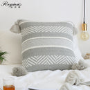 REGINA Baroco Decor Knitted Cushion Cover Gray Stripe Tassel Design Pillow Case Cotton Super Soft Sofa Car Nordic Pillow Cover