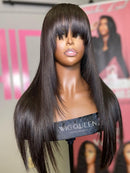 Straight Wig With Bangs Fringe Bob Human Hair Wig With Bangs For Women Brazilian Remy Hair Glueless Full Machine Made With Bangs