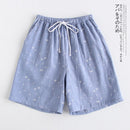 Couple pajamas summer cotton gauze shorts Japanese style simple elastic waist casual large size lattice men and women home pants