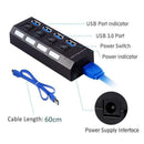 USB HUB 3.0 4 7 Port Usb Multi Splitter With Power Switch Supply Adapter For Macbook Pc Computer Laptops Notebook Accessories