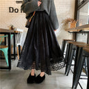 Alien Kitty Elastic High Waist Lace Skirts Womens Spring Autumn 2021 New Korean Elegant Casual A-line Black Long Skirt Female