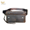 Cowhide Leather men Casual Fashion Travel Fanny Waist Belt Bag Chest Sling Bag Design Bum 7" Phone Case Pouch Male 8136-G