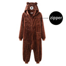 Bear Onesie Women Men Kigurumis Animal Pajama Cartoon Slippers Festival Homewear Winter Warm Suit Zipper Button Overalls