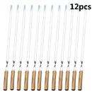 55cm 21.5" BBQ Skewers Long Handle Shish Kebab Barbecue Grill Stick Wood BBQ Fork Stainless steel Outdoors Grill Needle 6-12pcs