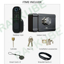 RAYKUBE指纹门锁，带蓝牙TT Lock APP密码智能卡，13.56mhz IC，可与网关WiFi Alexa T03配合使用