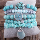 RH New Designer Fashion Red Beaded  Natural Stone Druzy Drop Charms 5pc Bracelets Sets For Women Jewelry DropShip