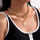 IngeSight.Z Punk Multi Layer Curb Cuban Chunky Thick Portrait Choker Necklace Women Vintage Carved Coin Pendant Necklace Jewelry