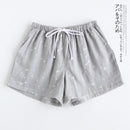 Couple pajamas summer cotton gauze shorts Japanese style simple elastic waist casual large size lattice men and women home pants
