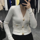 HIGH STREET 2022秋冬新款设计师毛衣女式V领狮子纽扣针织开衫上衣