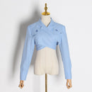 VGH Asymmetrical Slim Women's Blouses Lapel Collar Long Sleeve Casual Short Shirts Tops For Female Fashion Clothing 2022