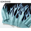 GONTHWID Hip Hop Sweaters Fire Flame Knitted Sweater Jumpers Streetwear Harajuku 2022 Mens Fashion Casual Pullover Tops Coats