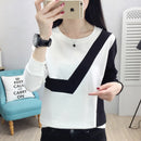 shintimes 拼色套头衫长袖 Sudadera Mujer 2021 秋冬大码女装连帽卫衣
