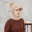 2021 Warm Neck Knit Hat Fur Pompoms Hat Mask Winter Hat For Girl Wool Knitted Hat Female Balaclava Caps Gorras Bonnet