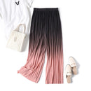 Female Summer Ice Silk Gradient Color Wide Leg Pants Pleated Nine Points Large Size High Waist Drape Skirt Straight Beach Pants