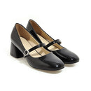 Meotina High Heels Shoes Women Mary Janes Shoes Patent Leather Med Heel Pumps Buckle Square Toe Ladies Shoes Red Plus Size 33-43