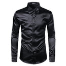 2pcs Silver Silk Shirt+Tie Mens Satin Smooth Tuxedo Shirts Casual Button Down Men Dress Shirts Wedding Party Prom Chemise Homme