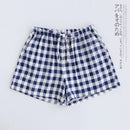 Couple pajamas summer cotton gauze shorts Japanese style simple elastic waist casual large size lattice men and women home pants