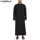 Muslim Men Jubba Thobe Long Sleeve Solid Color Breathable Robes 2022 Stand Collar Islamic Arabic Kaftan Men Abaya S-5XL INCERUN