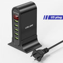 USLION USB充电器 5端口LED显示屏 多USB手机桌面充电器 欧规 美规 英规插头 带数显旅行墙壁充电器适配器