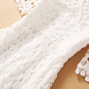 VGH Elegant White Maxi Dress For Women V Neck Half Sleeve High Waist Hollow Out Slim Dresses Women 2022 Spring New Style Fashion