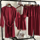 Kimono Robe Gown Women Lace Pajamas Sets Veste Polaire Suit Nightwear Bathrobe Summer Sleepwear Loose Pyjamas Pour Femme