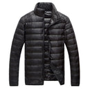 Schinteon Men Ultra Light White Duck Down Jacket Thin Stand Collar Solid Color Simple Autumn Outwear