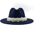 Wool Jazz Fedora Hats Casual Men Women Leather Pearl ribbon Felt Hat white pink yellow Panama Trilby Formal Party Cap 58-61CM