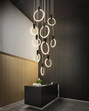 Modern LED Chandelier Black/Golden indoor Stairs Lighting Iron Acrylic Ring Restaurant Decor Lights Nordic Luxury hanging lamp