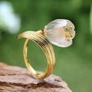 Lotus Fun Real 925 Sterling Silver 18k Gold Ring Red Coral Handmade Fine Jewelry Lily of the Valley Flower Rings For Women Gift