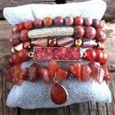 RH New Designer Fashion Red Beaded  Natural Stone Druzy Drop Charms 5pc Bracelets Sets For Women Jewelry DropShip