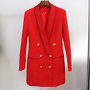 TOP QUALITY 2022 Newest Designer Blazer Jacket Women's Lion Buttons Double Breasted Satin Shawl Collar Long Brazer