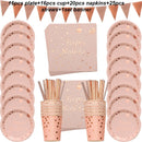 78pcs/set Rose Gold Happy Birthday Decor Girl Disposable Tableware Set Paper Plate Hot Stamping Adult Birthdy Party Supplies