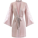 Women Sexy Robe Set Sleepwear Faux Silk Kimono Gown Lacee Lingerie Nightdress Soft Perspective Bridal Wedding Gift