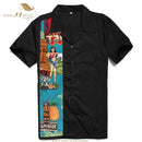 SISHION L-2XL  Men Shirt ST110 Short Sleeve Black Red Rockabilly Cotton Casual Bowling Shirts for Men camisa masculina