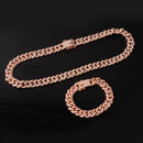 Necklace +Watch+Bracelet Hip Hop Miami Curb Cuban Chain Gold Color Iced Out Paved Rhinestones CZ Bling Rapper For Men Jewelry