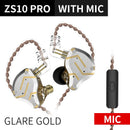 KZ ZS10 Pro 金色耳机 4BA+1DD 圈铁混合 10 单元 HIFI 重低音入耳式监听耳机 降噪金属耳机