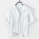 L888 Men Vintage Linen T-Shirts Pullover Casual Fresh Chinese Style V-Neck Half Sleeve Fashion Urban Thin Breathable Tees Male