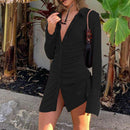 Women Elegant Short Sleeve Skinny Mini Dress Summer Turn-Down Collar Ruched Shirt Dress Green Blue Slim Party Dresses Vestido