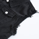 Sokotoo Men's Black Jean Vest Slim Fringe Denim Waistcoat Sleeveless Tank Top