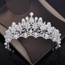 Fashion Crystal Pearl Costume Jewelry Sets Rhinestone Statement Necklace Earrings Crown Tiaras Set Women Wedding Jewelry Sets